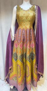 Designer Nyra cut Banarsi Silk Printed Multicolour  Suit